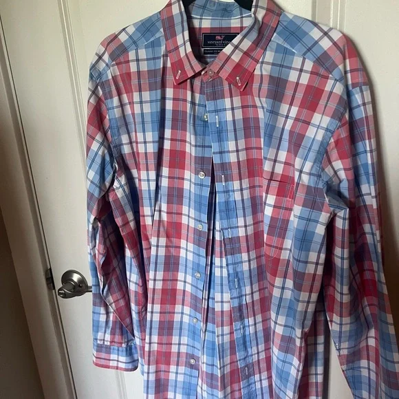 Vineyard Vines Red and Blue Plaid Button Down Shirt - Picture 1 of 4